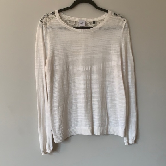 CAbi cream sweater with lace back. Size M - surprise when you turn around. ♥️ - Picture 1 of 7